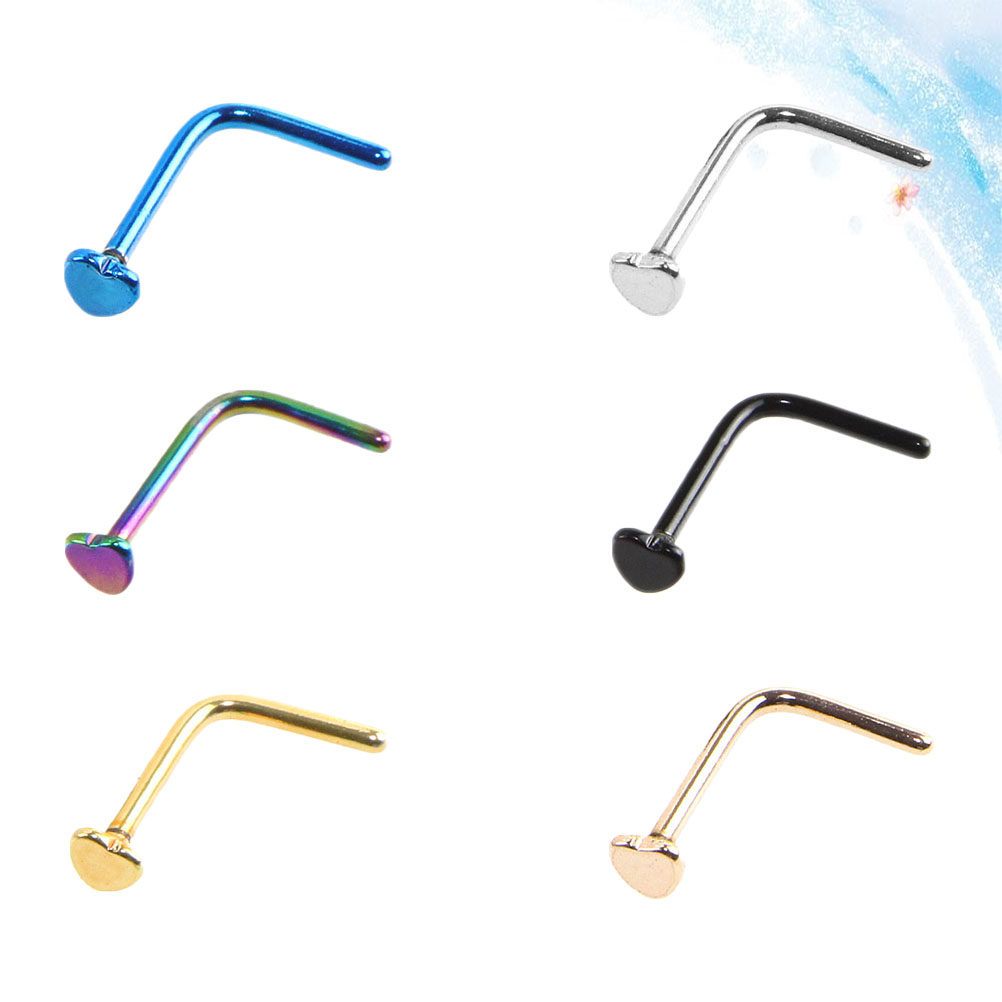 Body Jewelry Ideas - 6Pcs Stainless Steel Nose Studs L-Shaped