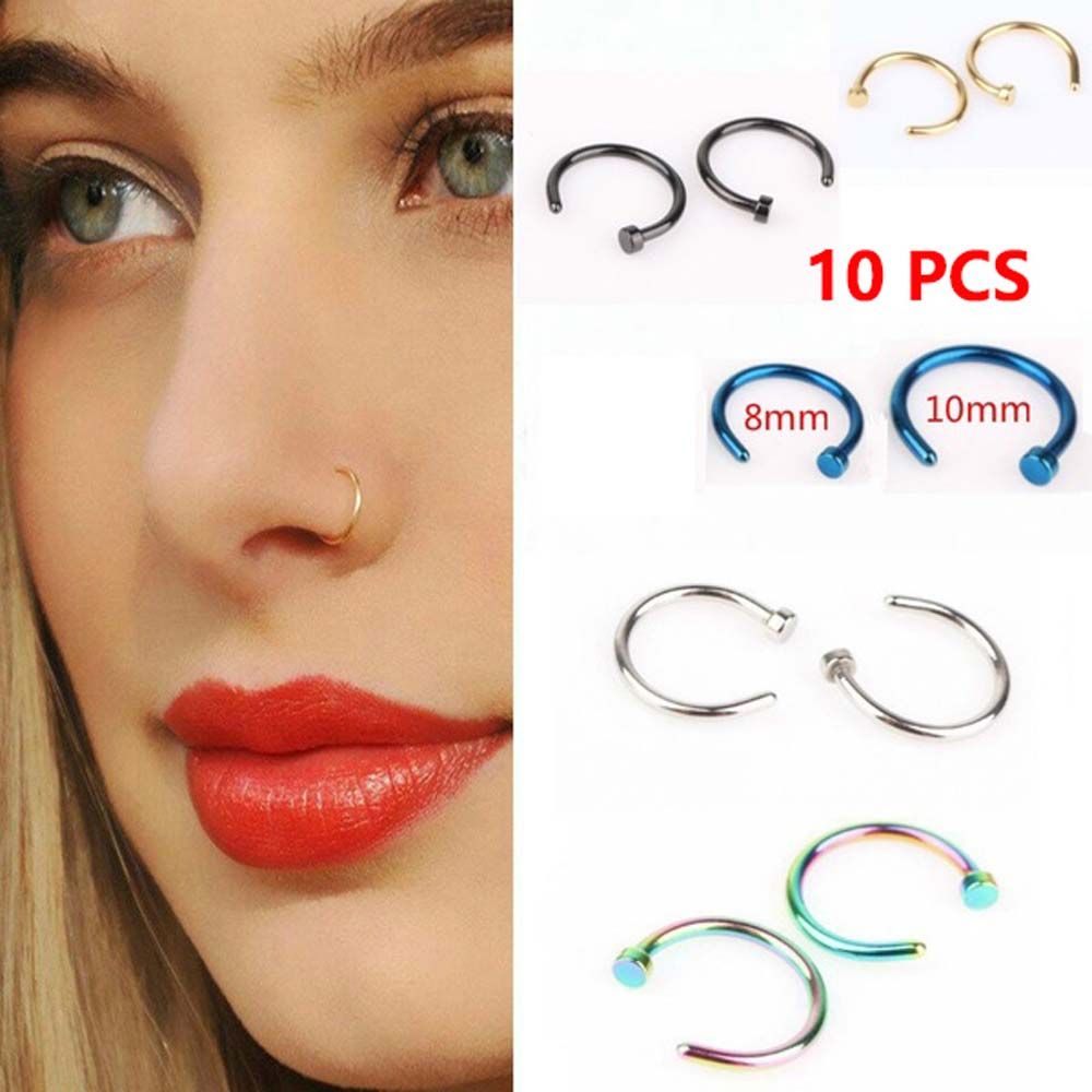 Body Jewelry Earrings - 10 Pcs Thin Stainless Steel For