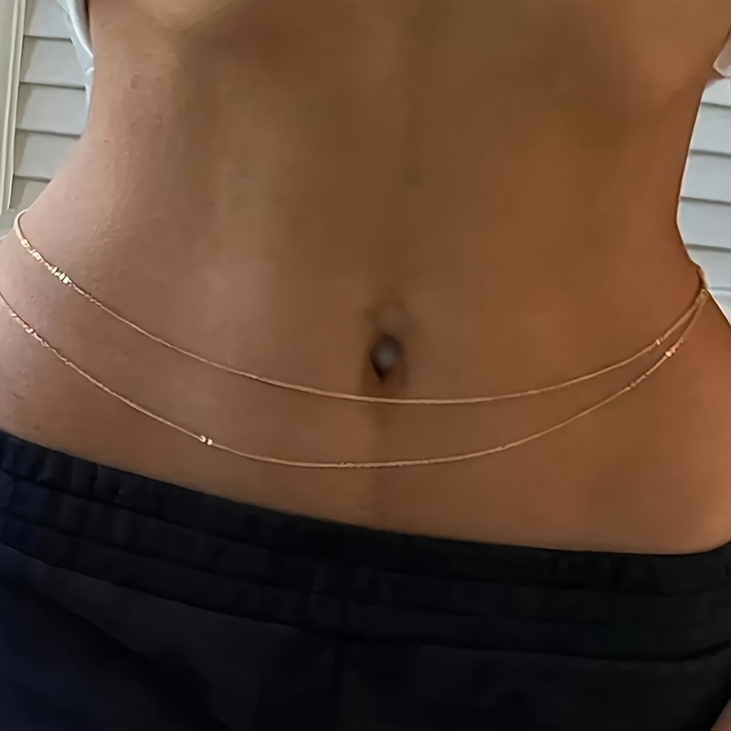 Body Jewelry Outfit - 1Double-Layer Gold Metal Waist Chain Belt