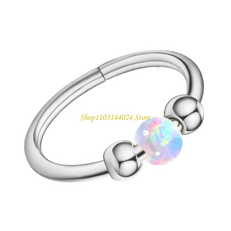 Body Jewelry Cartilage Earrings - N5KE Opal Beaded Nose Ring Hoop