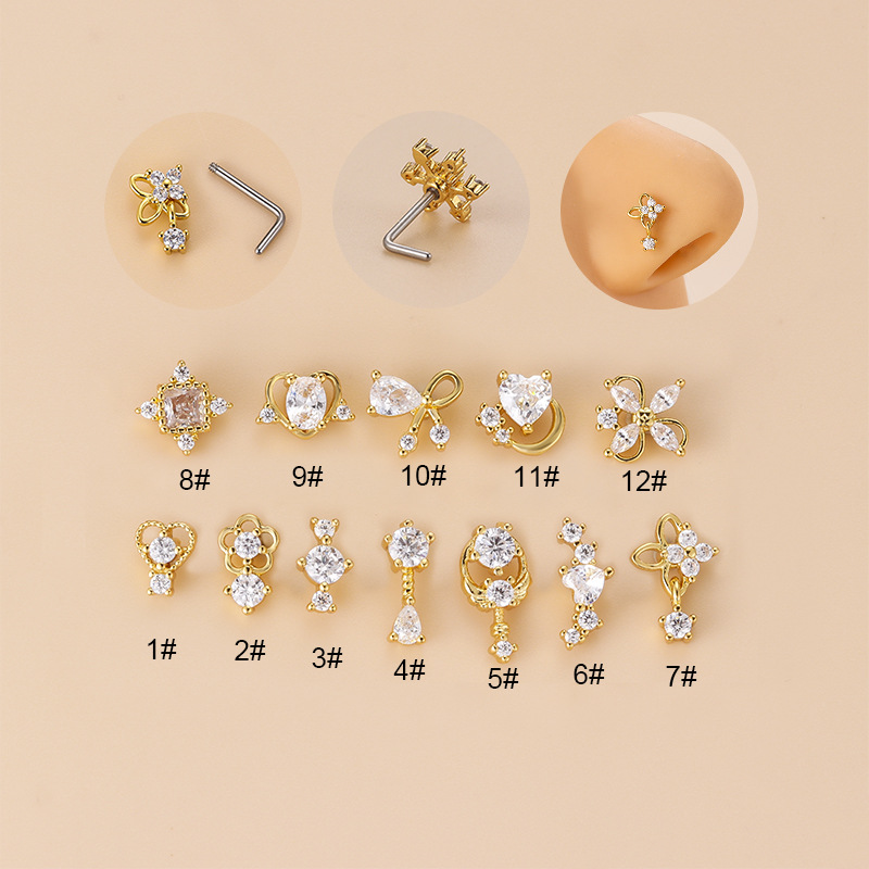 20G L-Shaped Cubic Zircon Nose - Body Jewelry Earrings recension och pris