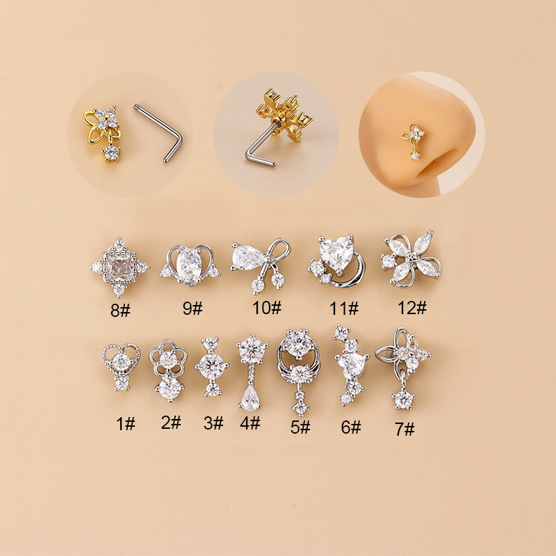 20G L-Shaped Cubic Zircon Nose - Body Jewelry Earrings recension och pris