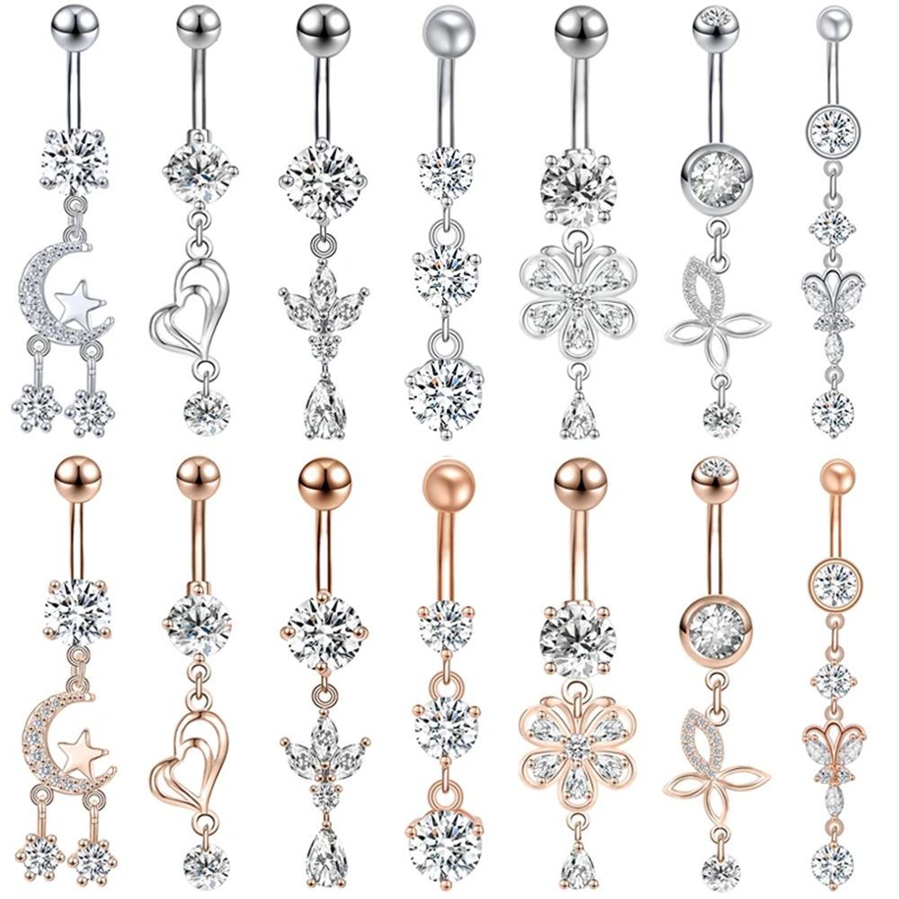 ZS 14G 1PC Zircon Flower Belly - Body Jewelry Real Gold recension och pris