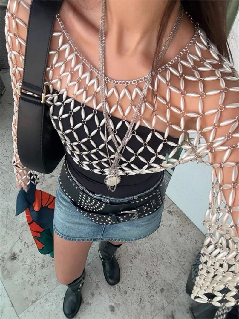 Women Long Sleeve White Beaded - Body Jewelry Harness recension och pris